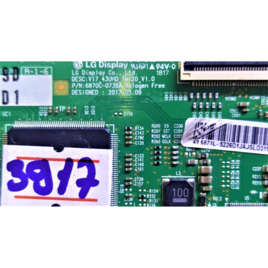 LG V17_43UHD_TM120_V1.0 , 6870C-0738A , 49 6871L-5226D , WCU507R-3 , LOGİC BOARD , T-CON BOARD , T-CON ADRES KARTI , TCON KARTI.