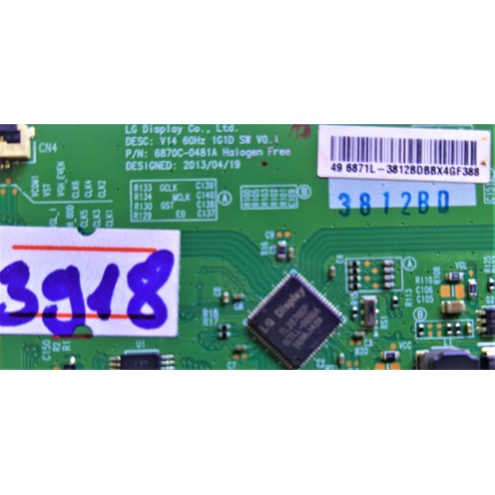 LG , 6870C-0481A , V14 60HZ 1G1D SW V0.1 , 49 6871 , LOGİC BOARD , T-CON BOARD , T-CON ADRES KARTI , TCON BOARD , TCON ADRES KARTI.