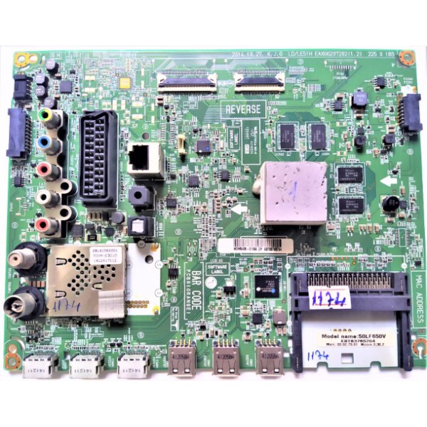 LG , EAX66207202(1.2) , EBT63765704 , 50LF650V , LG 50LF650V ANA KARTI , LG 50LF652V ANA KART ,  LG 50LF650V  MAİN BOARD , TAMİRSİZ.