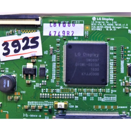 LG , 6870C-0584B , V16_43_49UHD_TM120_V1.0 , LOGİC BOARD , T-CON BOARD , T-CON ADRES KARTI , TCON BOARD.