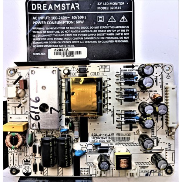 DREAMSTAR , SDL-411C-A , 17B6-SDL4-11CA00 , DREAMSTAR 32DS1S POWER BOARD , DREAMSTAR 32DS1S  BESLEME KARTI , 32DS1A BESLEME KARTI , DREAMSTAR 32" BESLEME , PSU.